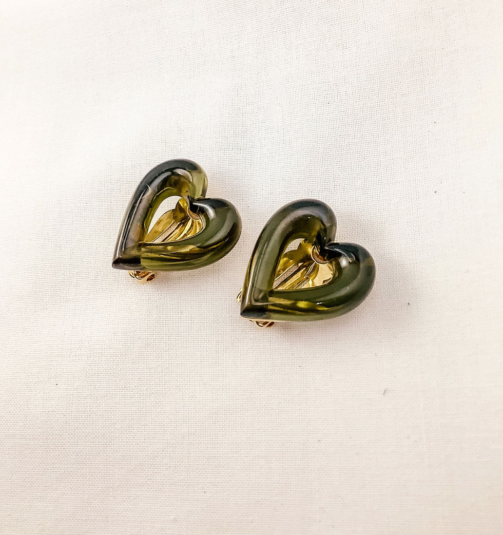 D'Orlan Moss Green Lucite Clip Earrings