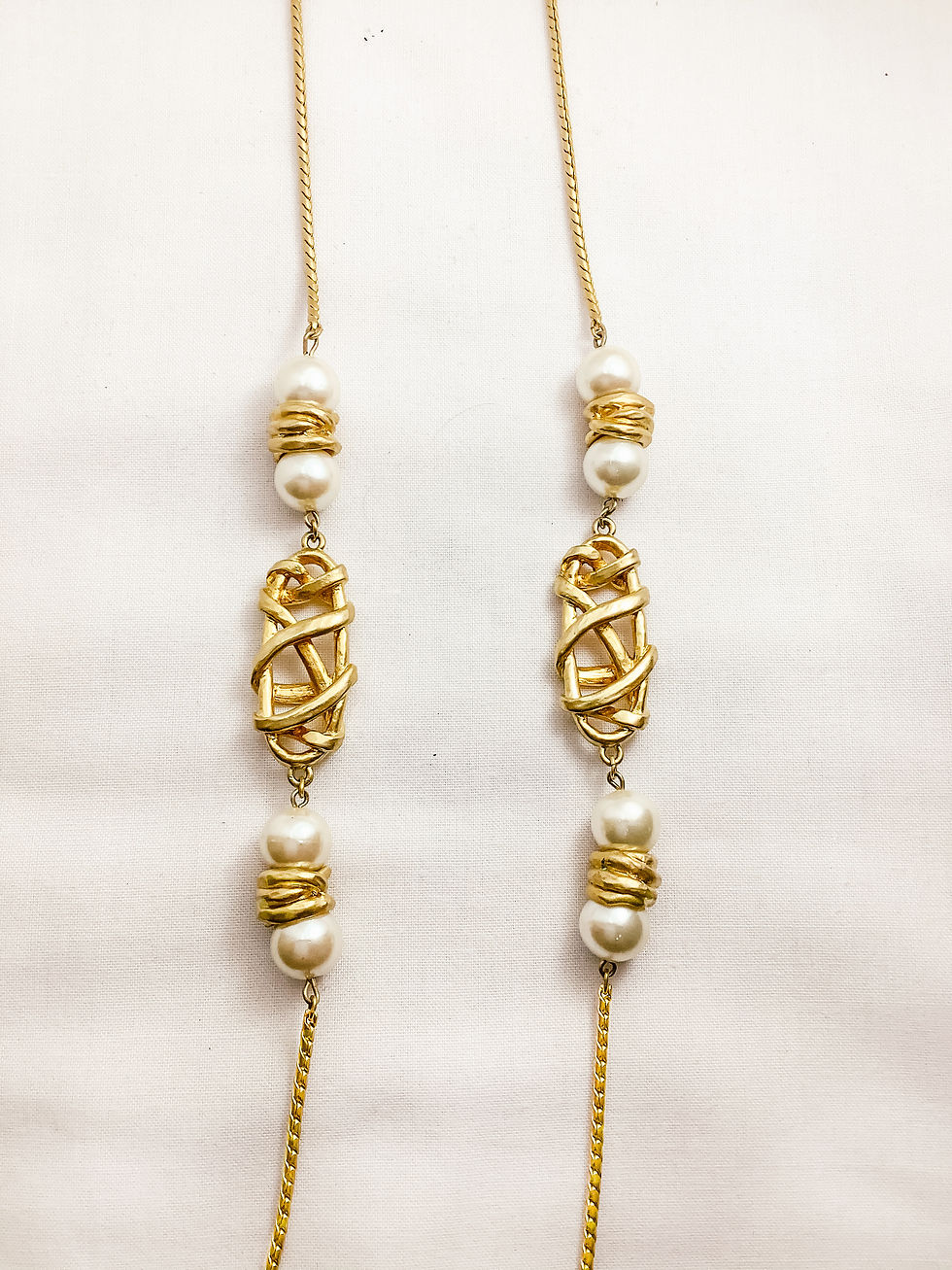 Anne Klein Long Faux Pearl & Matte Gold Knot/Wrap Necklace