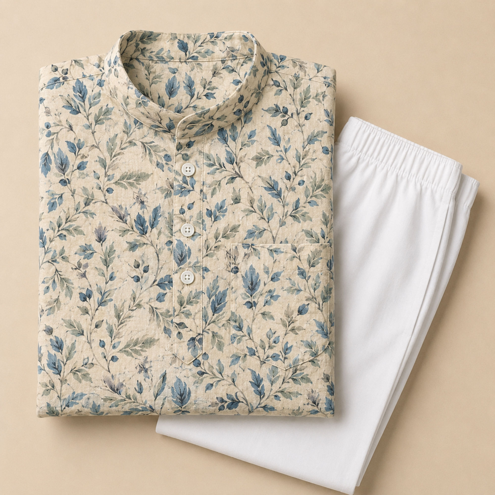 Blue Leaf Kurta Set