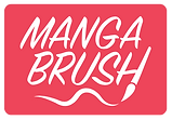 Official MangaBrush logo with bold lettering promoting manga brushes for Procreate, Photoshop, and Clip Studio Paint