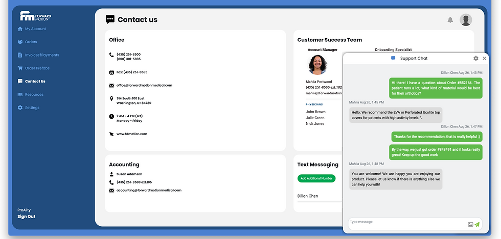 Doctor portal contact chat section
