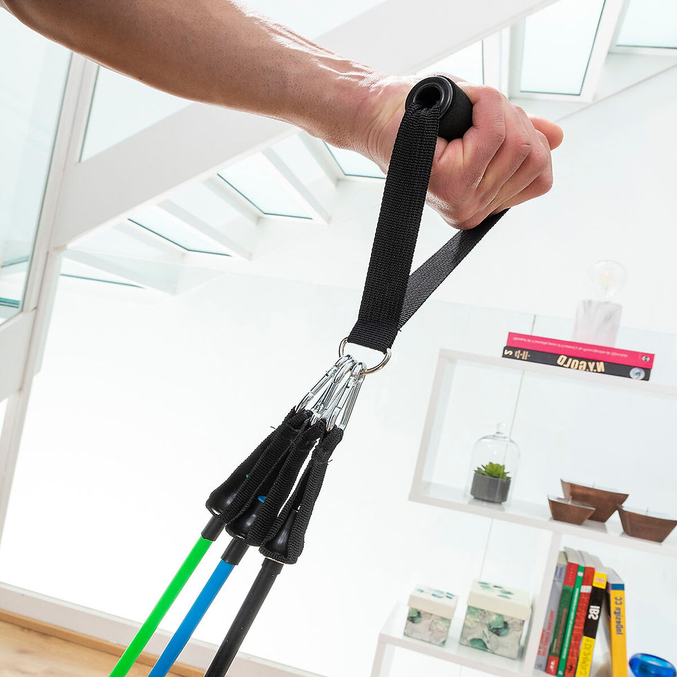 Miniaturbild: Satz regulierbaren Stretchbändern mit Accessoires und Übungsleitfaden Tribain