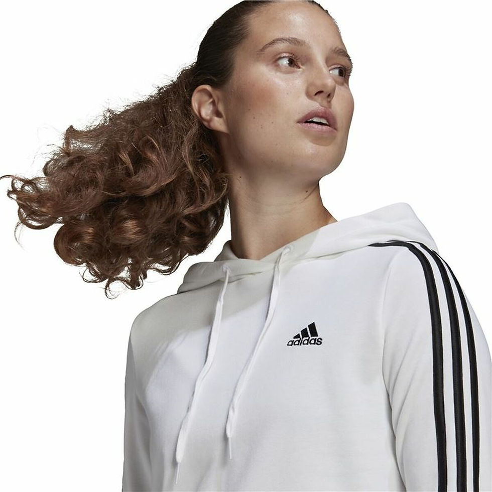 Miniaturbild: Damen Sweater mit Kapuze Adidas Essentials Cropped 3 Stripes Weiß