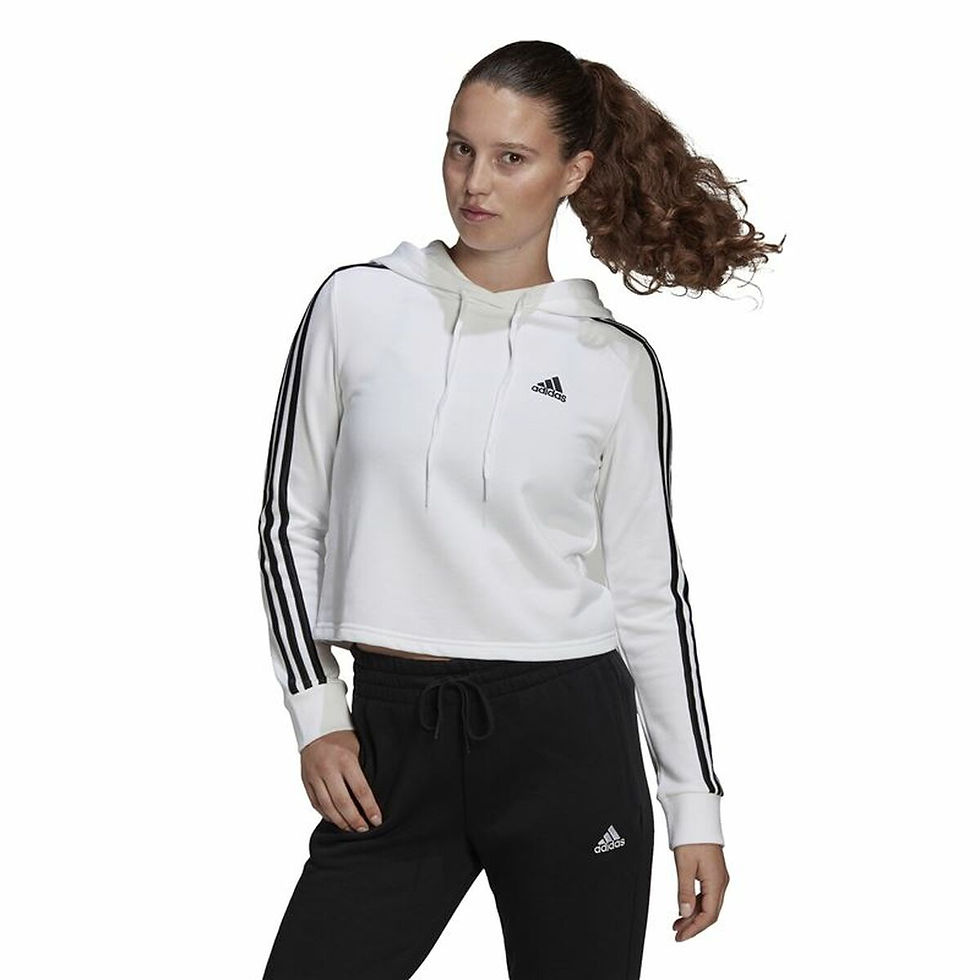 Miniaturbild: Damen Sweater mit Kapuze Adidas Essentials Cropped 3 Stripes Weiß