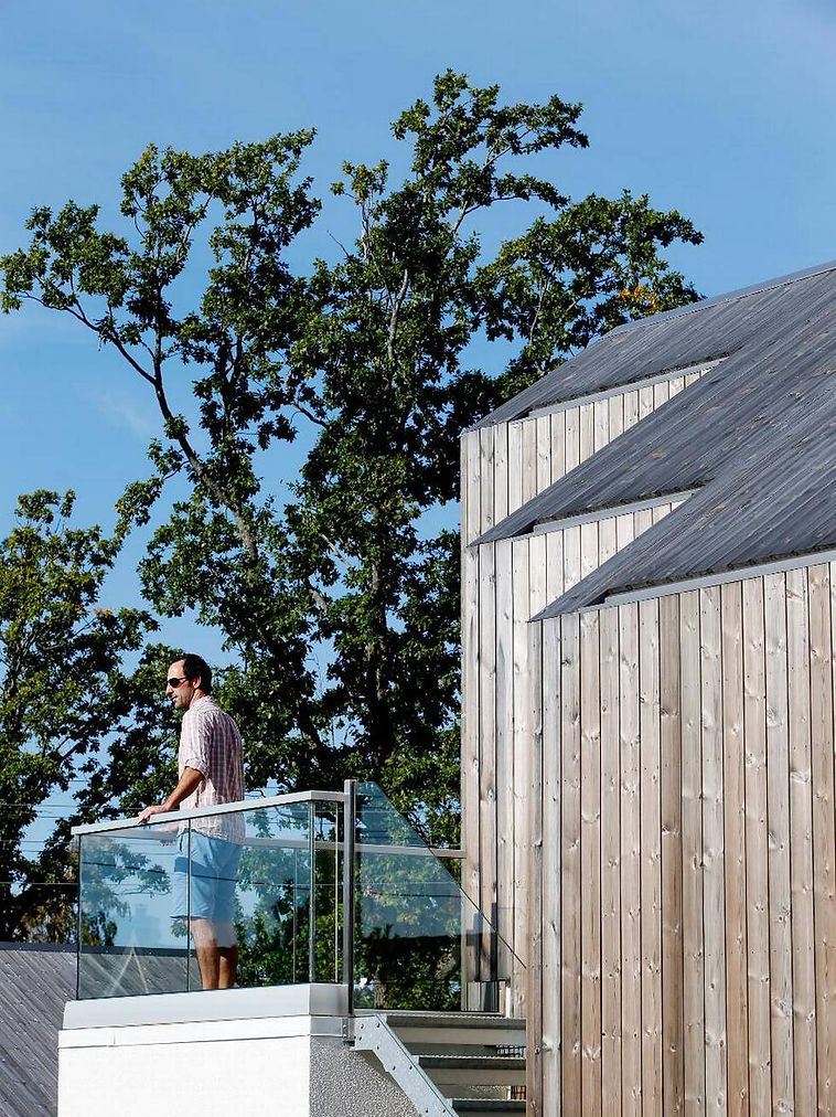 Balkong Grånet kledning Arkitekttegnet enebolig Son