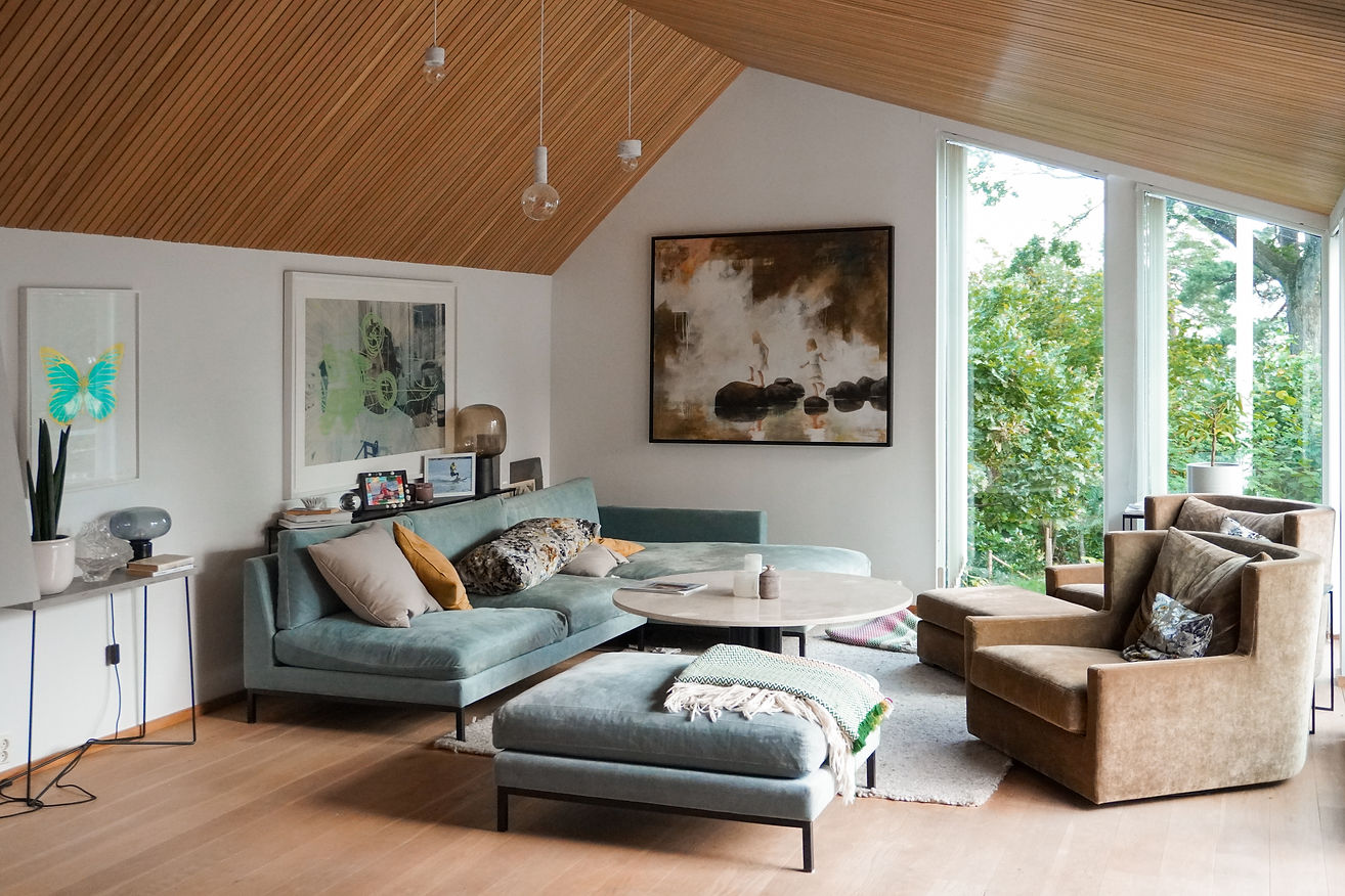 Heltregulv eik Designermøbler Himling eik panoramavinduer