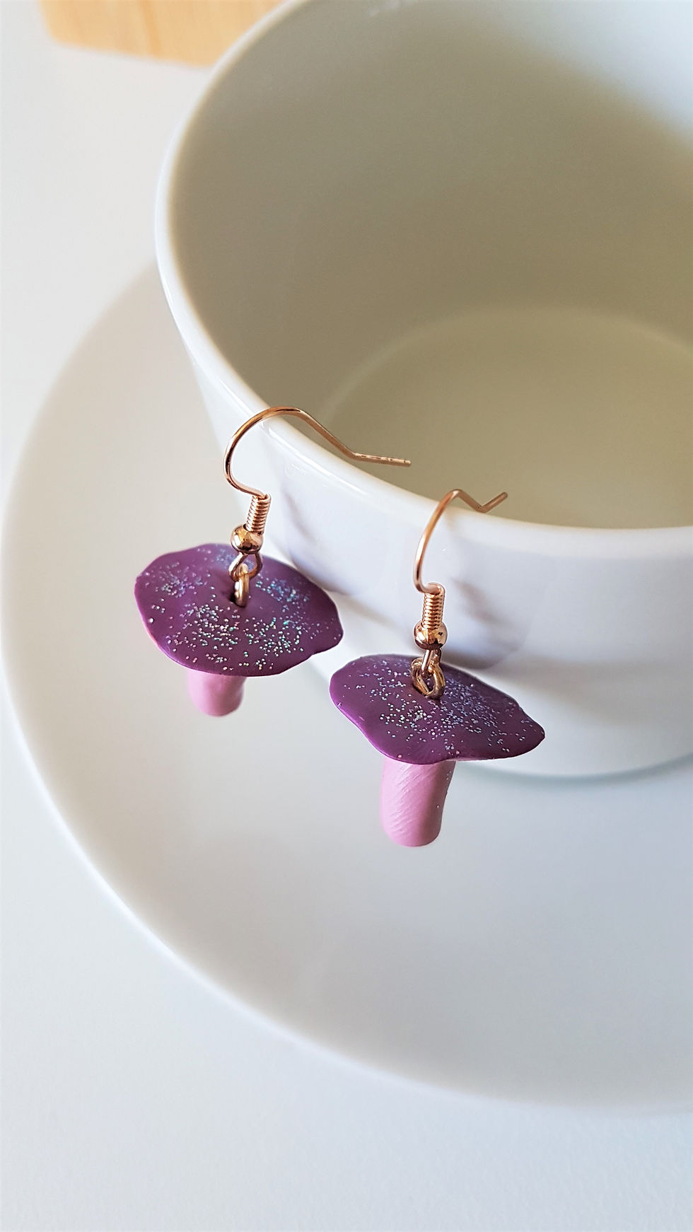 Mushroom Earrings Pink Glitter