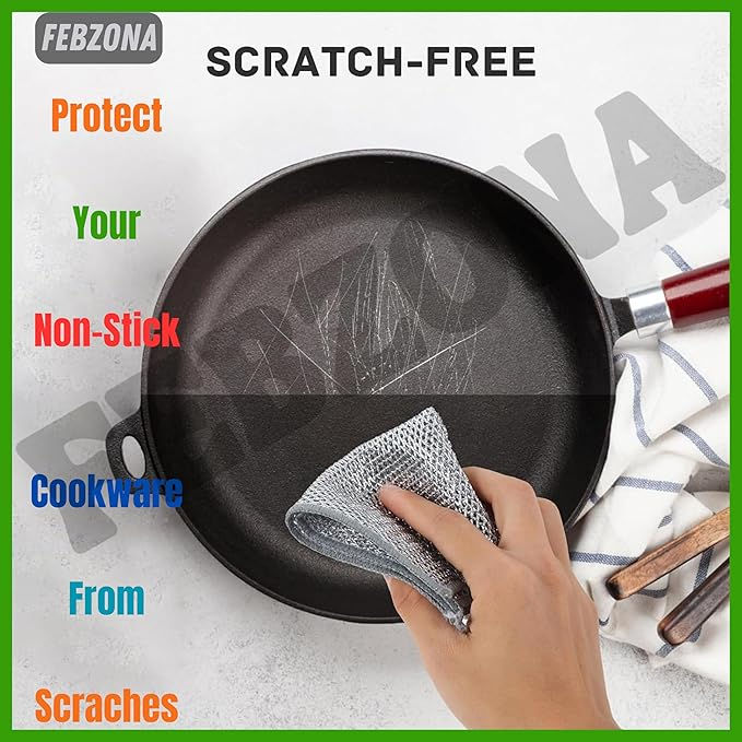 Thumbnail: FEBZONA 10 Ps PACK Kain Lap Piring Kawat Anti Gores Kain Lap Piring Kawat Serbaguna