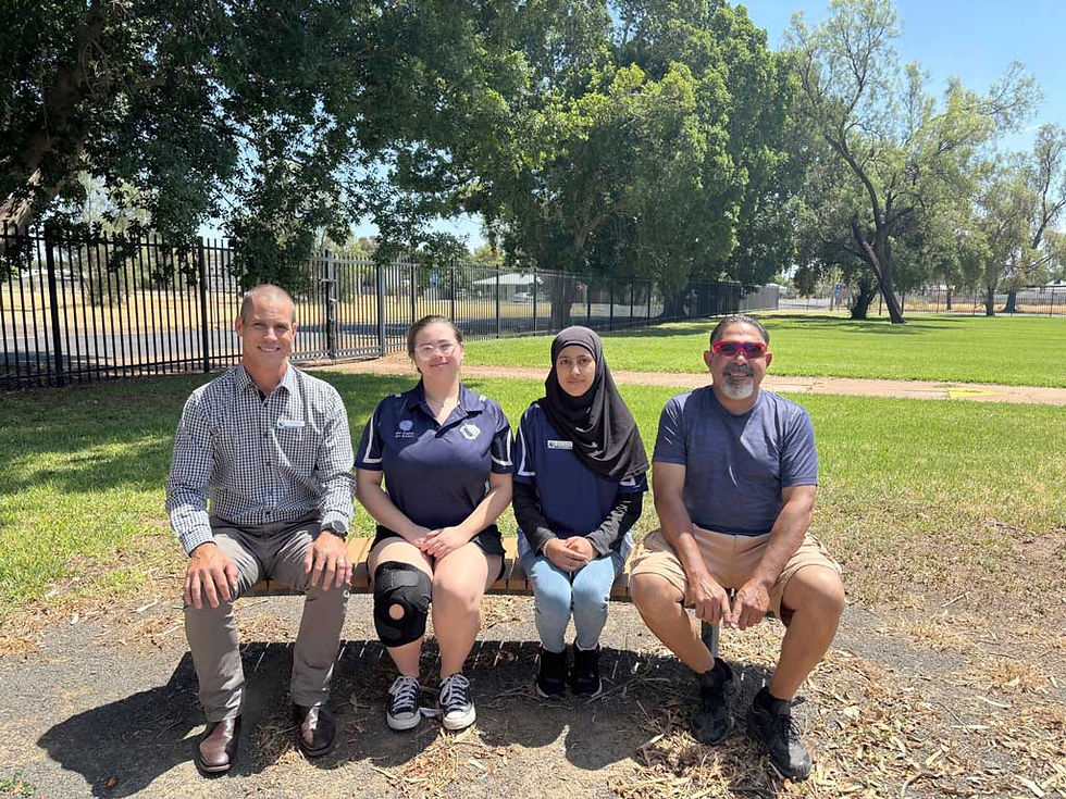 Enjoying a positive start to the new school year at Bourke High School are Executive Principal Trent Graham, Vice-Captain Lara Kiley, Captain Malika Waheed and Aboriginal Education Officer Bruce Turnbull Jnr. Photo TWH
