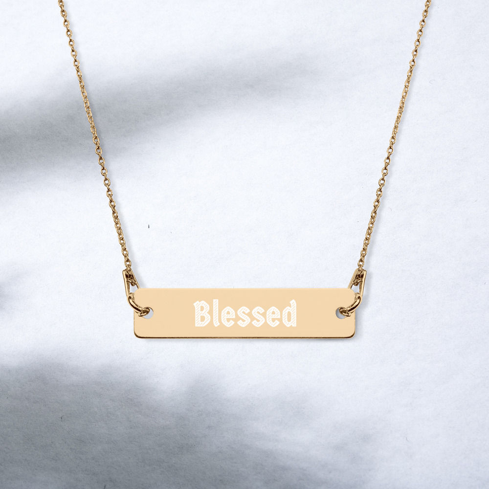 Blessed Engraved Silver Bar Chain Necklace