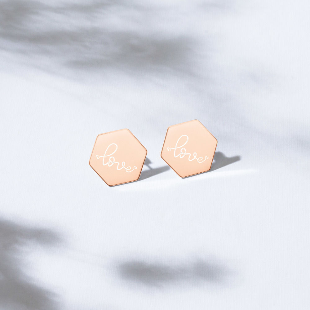 LOVE Sterling Silver Hexagon Stud Earrings