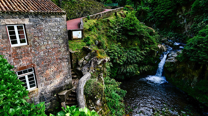 Stone mill and waterfall