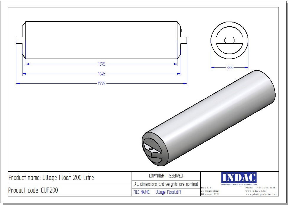 Thumbnail: line drawing of Ullage Float used for dispersing volume inside wine tanks