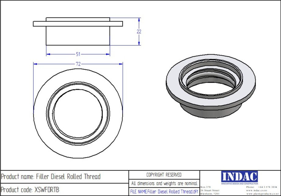 Thumbnail: line drawing of Injection moulded Diesel filler rolled thread
