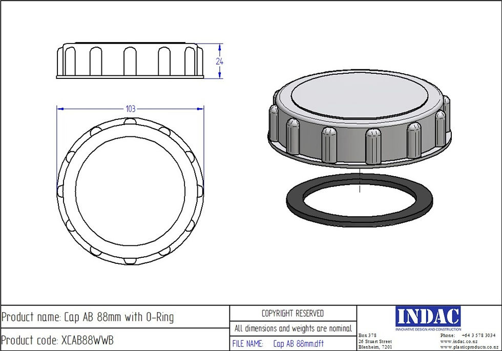 Thumbnail: Line drawing of injection moulded  American Buttress Cap 88mm