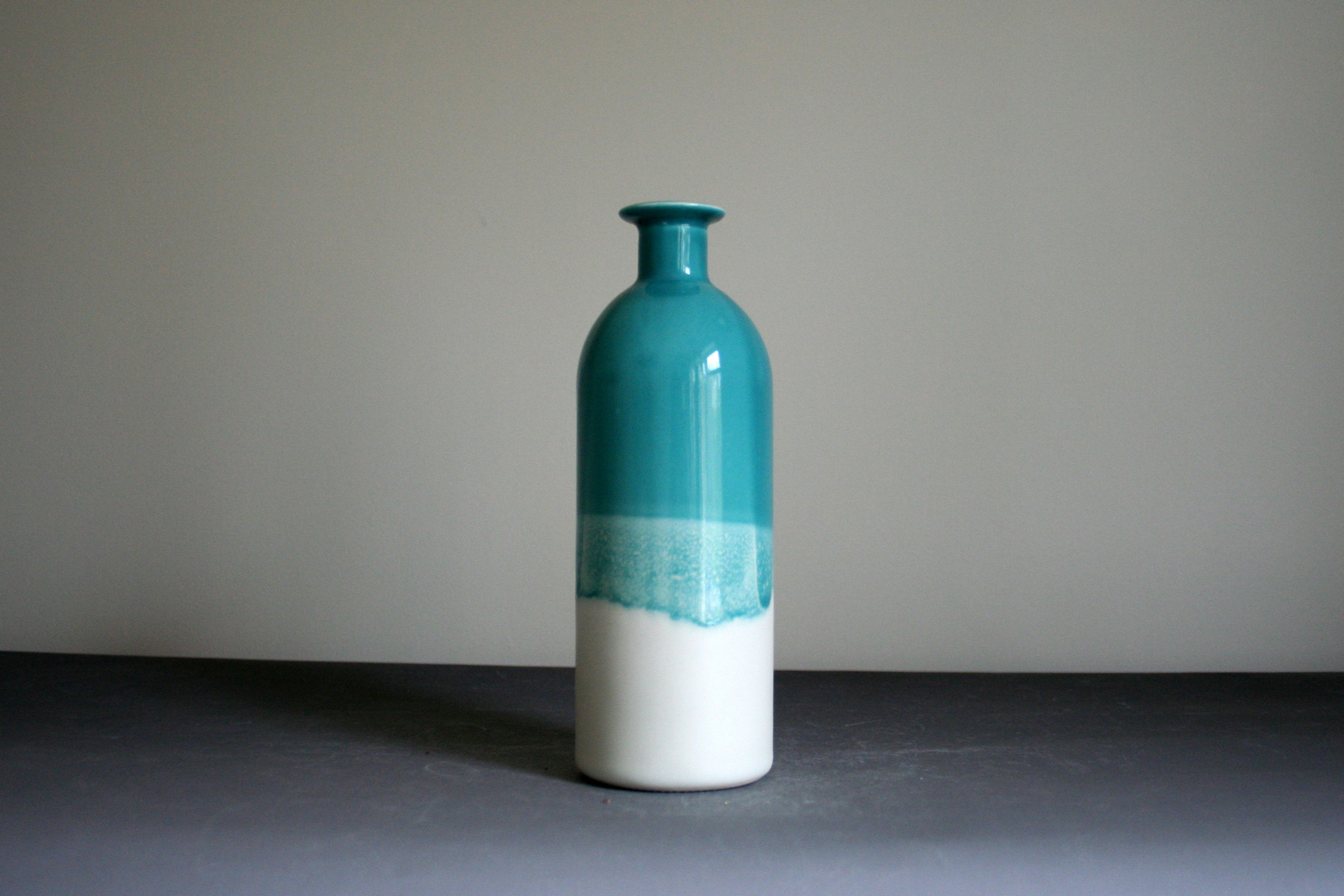 Turquoise bottle vase handmade by Rachel Leary Ceramics