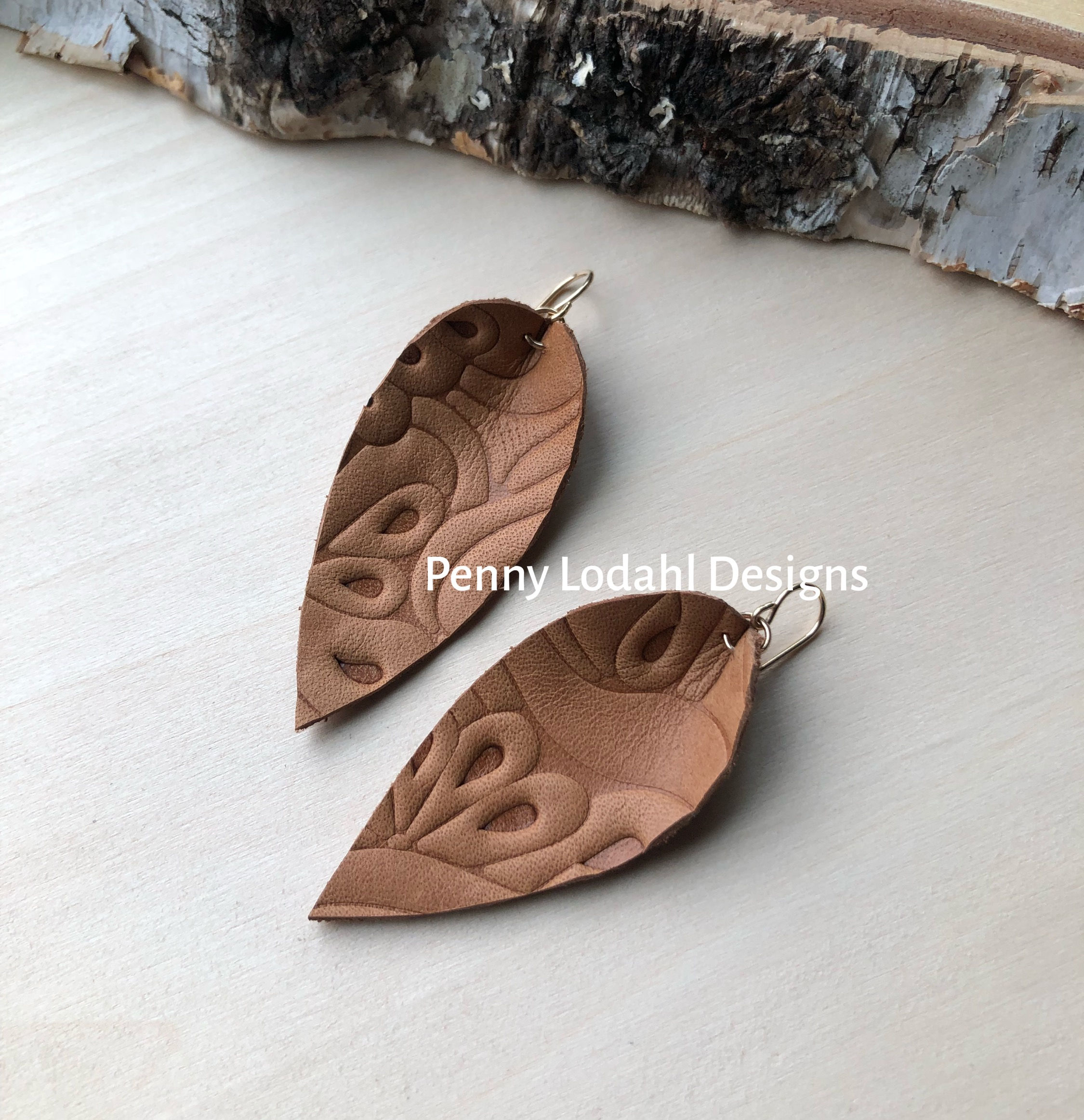 Leather Leaf Earrings - Embossed