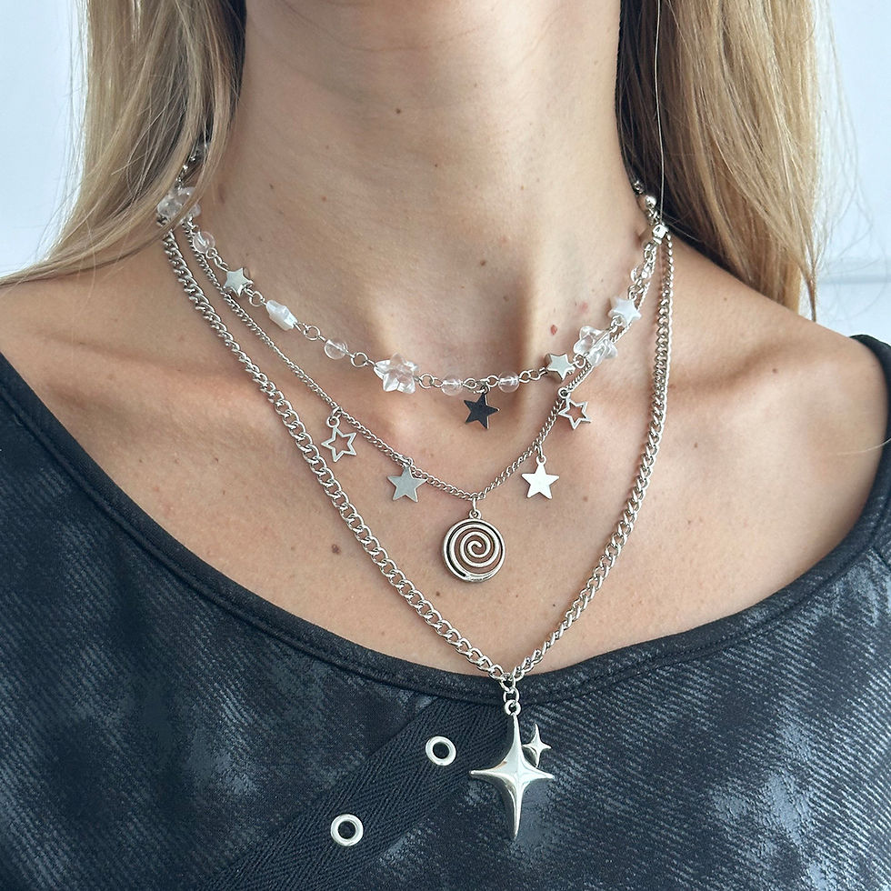 Thumbnail: Stainless steel spiral pendant necklace / layered choker / star charm necklace /