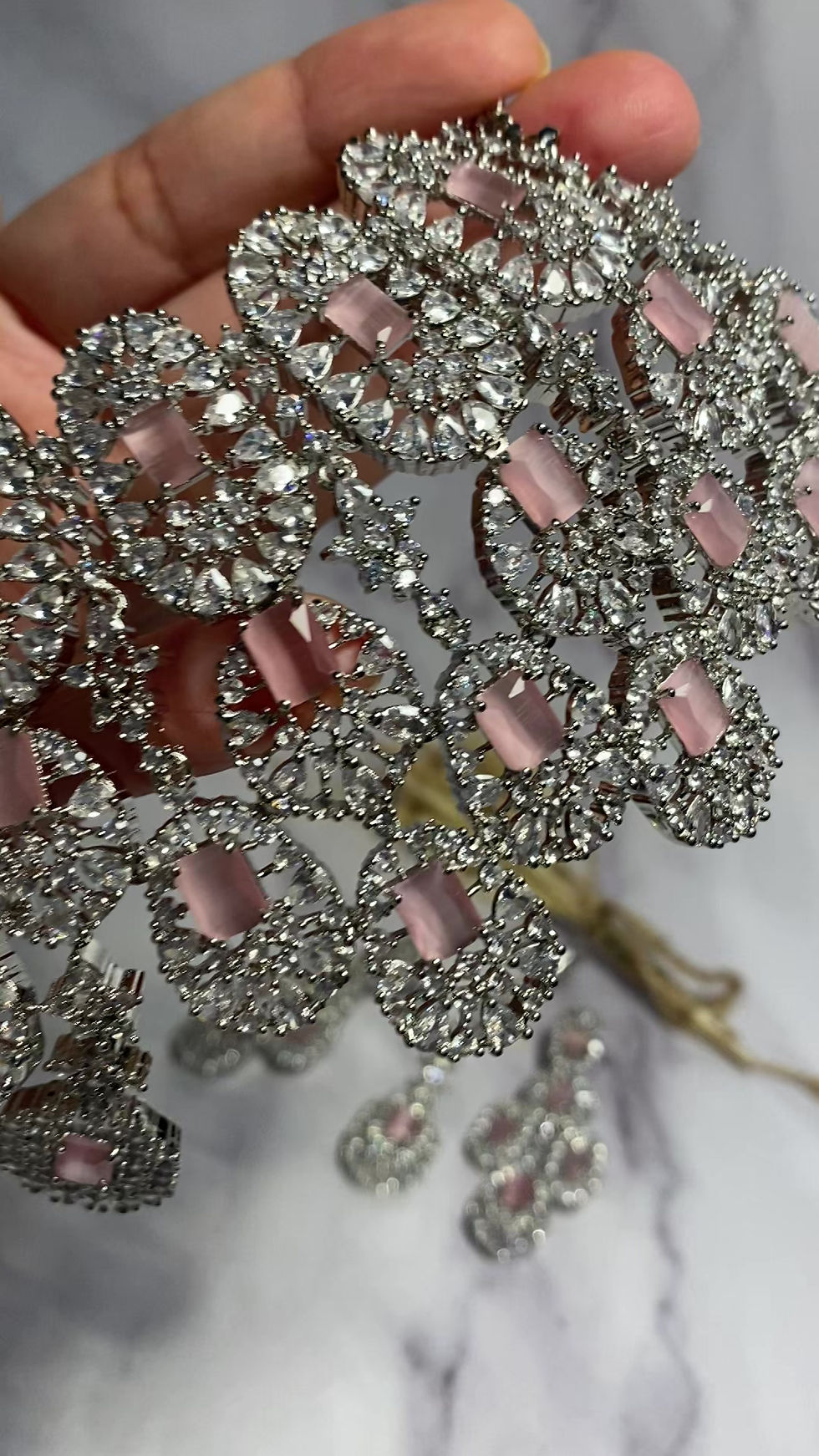 Thumbnail: Leena- Pink centred Cubic Zirconia Necklace set