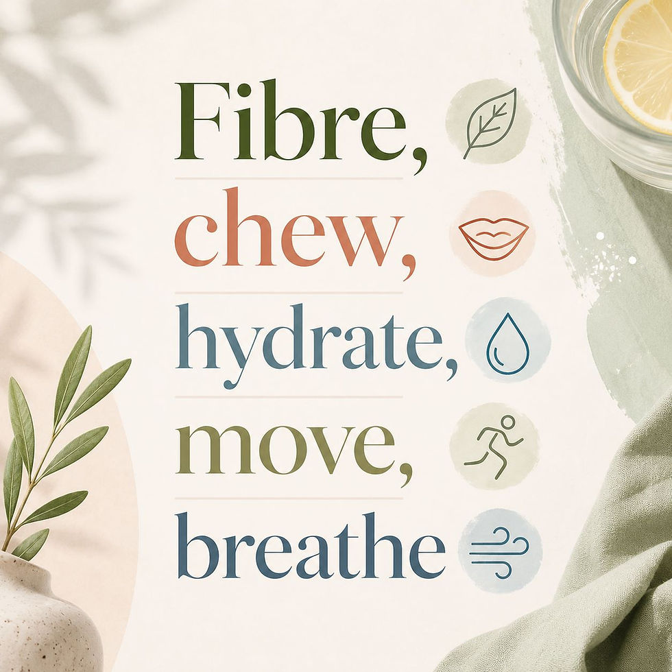 Fibre, Chew, Hydrate, Move and Breath
