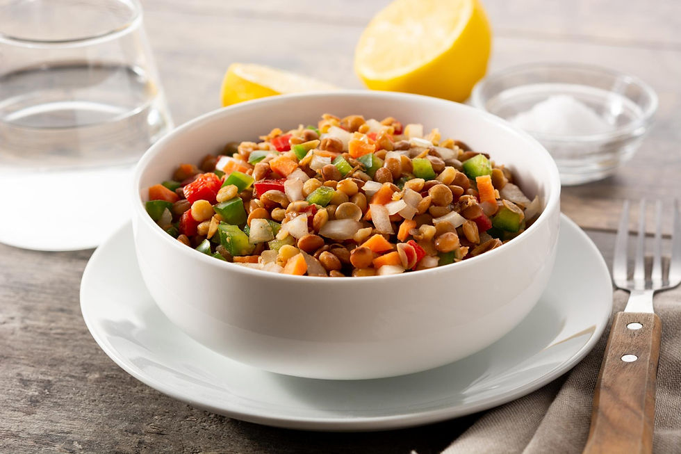  fibre-rich bowl with legumes, seeds, and roasted veg