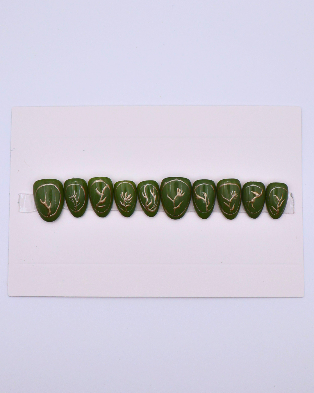 Green and Gold Flower Press-On Nails