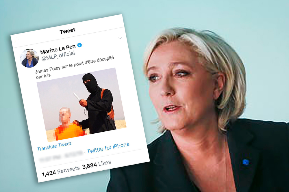 MARINE LE PEN ORDERED TO STAND TRIAL TWEETING PHOTOS OF ISIS KILLINGS