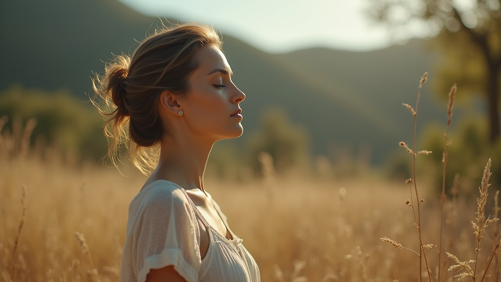 Close-up de una mujer meditando en un espacio natural
