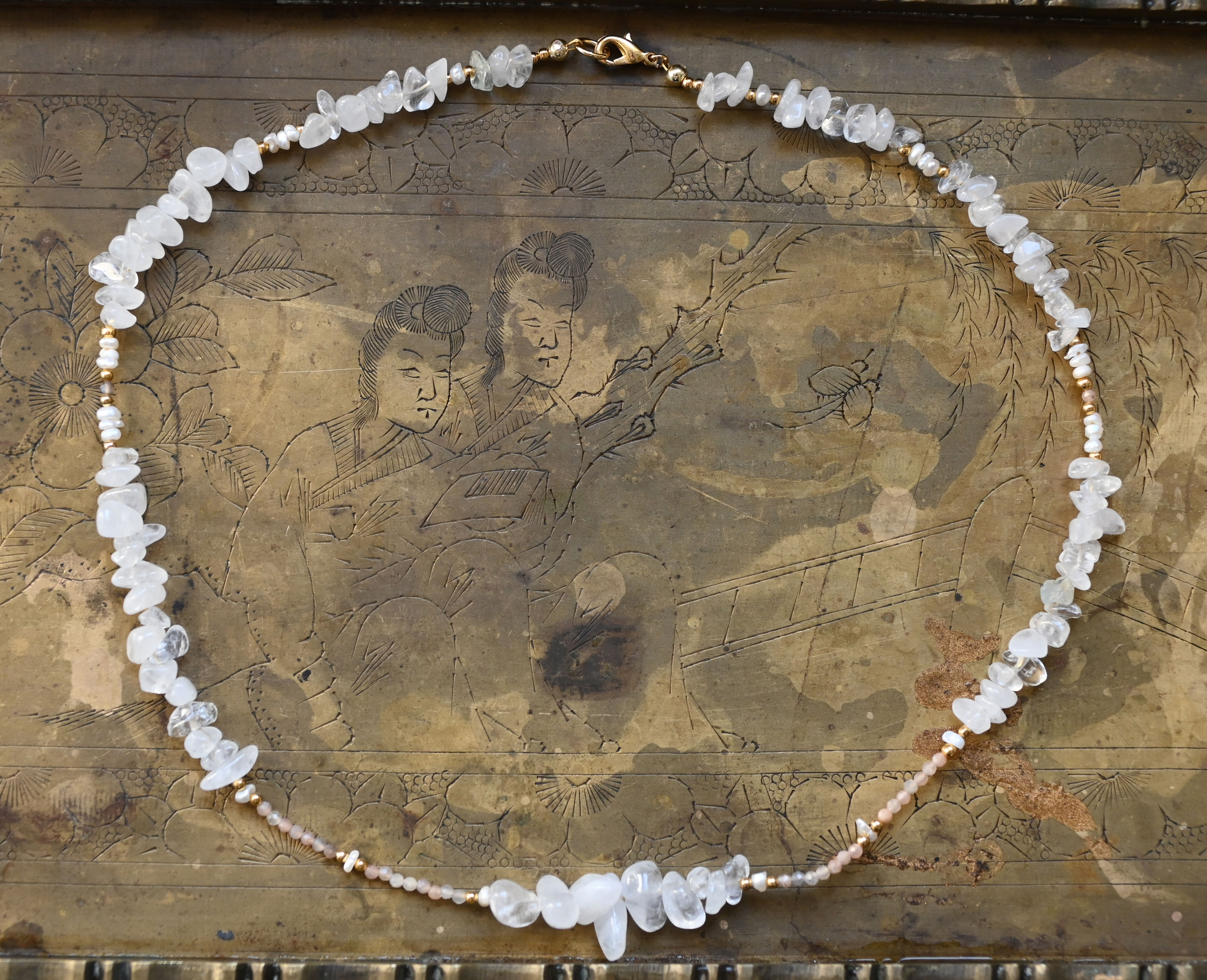 Choker Halskette. Karneol, Perle & Bergkristall.