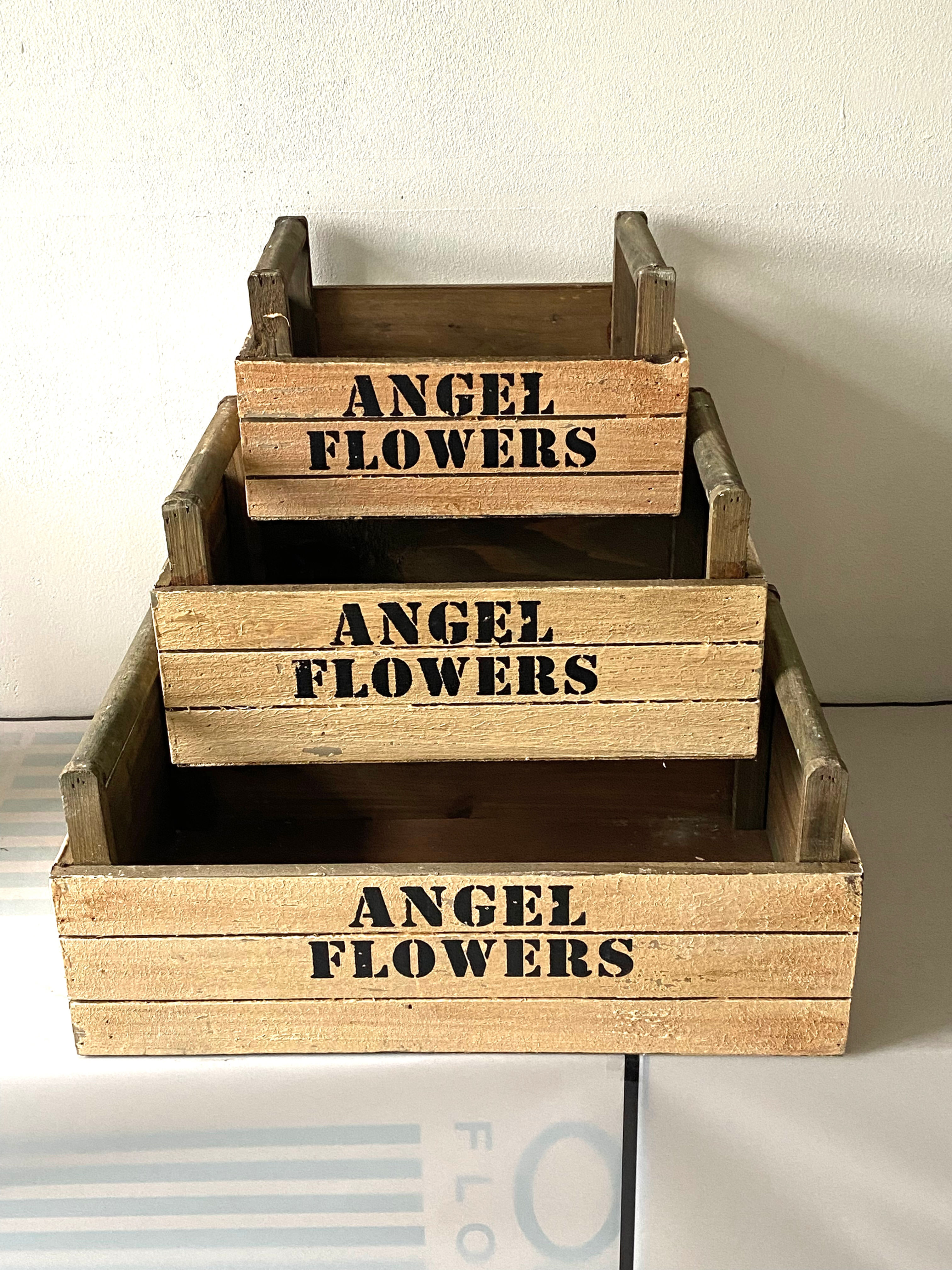 Rustic Angel Wooden Box (set3) - Offshore Florist Supplies Melbourne Australia