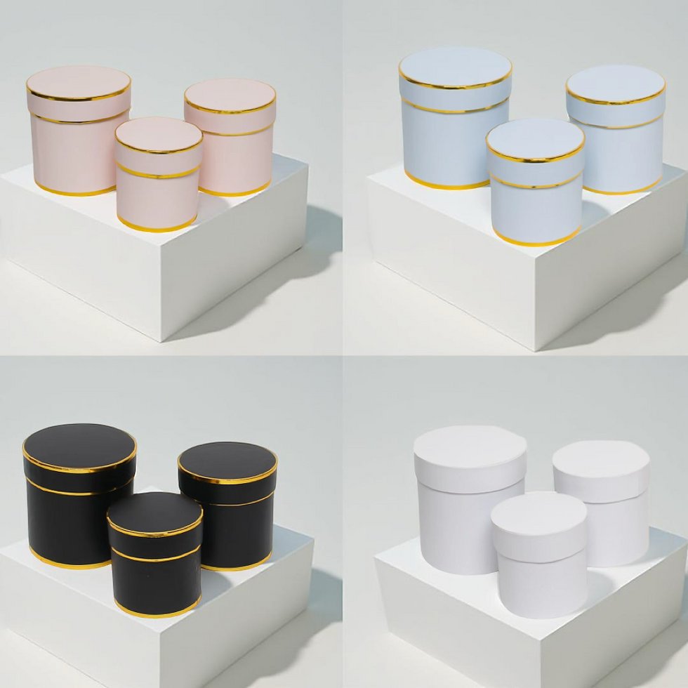 Thumbnail: Assorted round flower hat boxes black, pink and white
