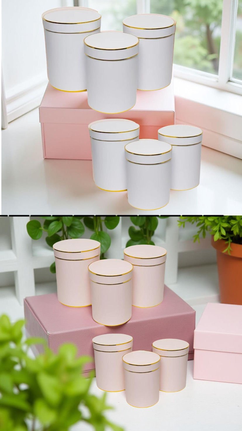 Thumbnail: Hat Box Set of 6 White With Gold Edge - Offshore Florist Supplies Melbourne