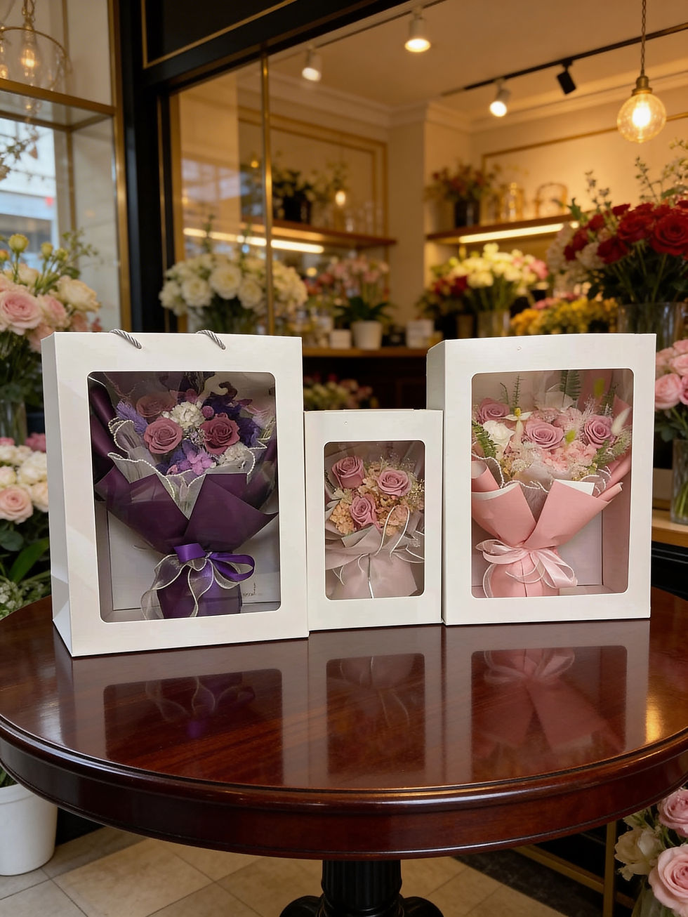 Thumbnail: Everlasting flower bouquet in window box arrangements