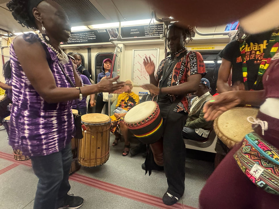 Inside the Freedom Train with participants engaged in music and celebration
