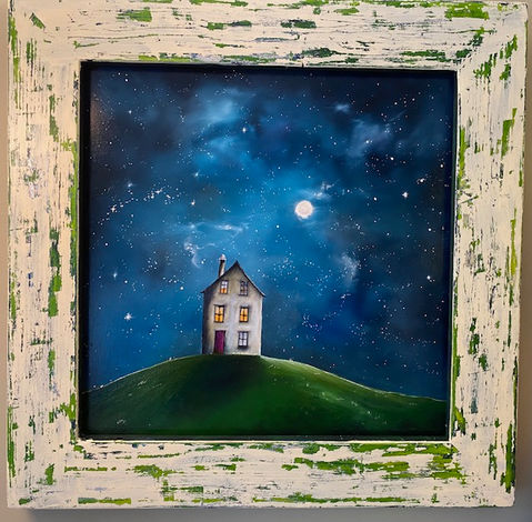 'Moonlit House' oil on board, Jane Devereaux
