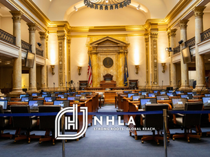 hardwood in use in united states government building with nhla strong roots global reach logo in white centered at the bottom of the image