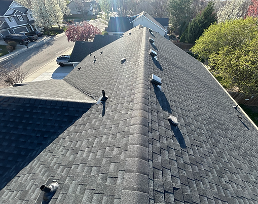 This image shows a completed roof replacement with GAF shingles, that are rated class 3 for wind and hail.