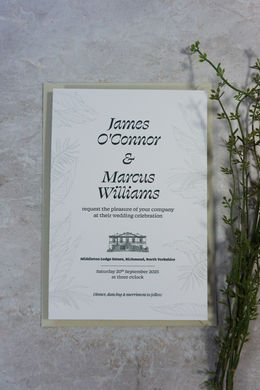 Forest Leaves invitation showing delicate leaves border illustration