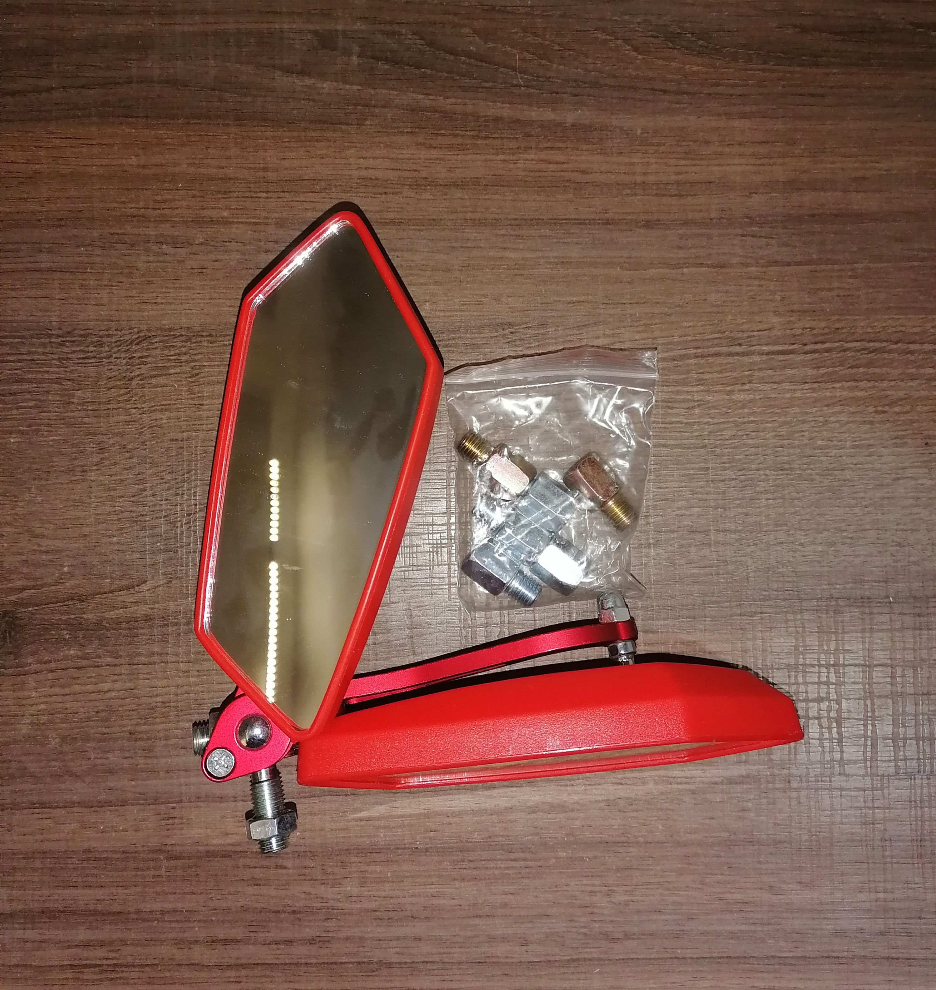 ESPEJO UNIVERSAL P/ MOTO TIPO ROMBO ROJO