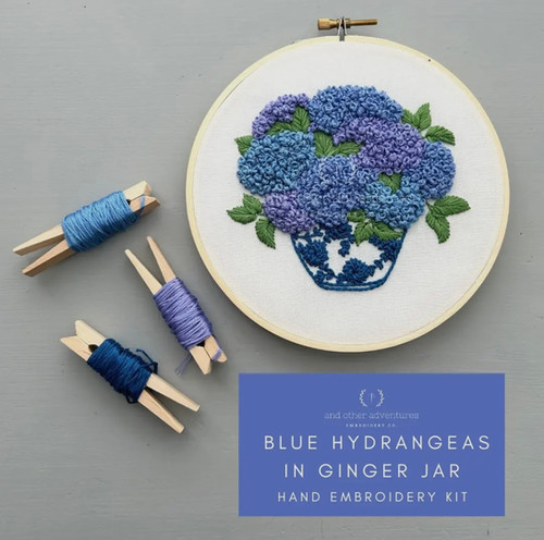 Hand Embroidery Kit - Blue Hydrangeas in Ginger Jar main image 1