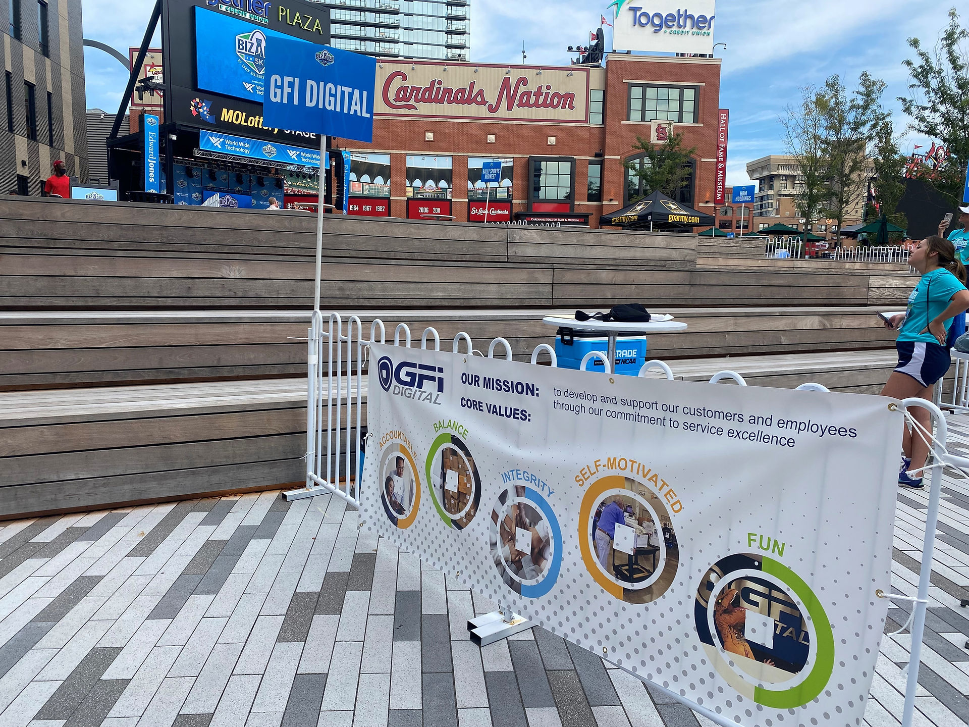 Dfi Digital banner, Cardinals Nation Stadium in the background, promoting an event.