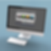 Computer monitor displaying a software control panel with colorful icons and keyboard.