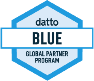 Datto Blue badge with text: Datto Blue, Global Partner Program.