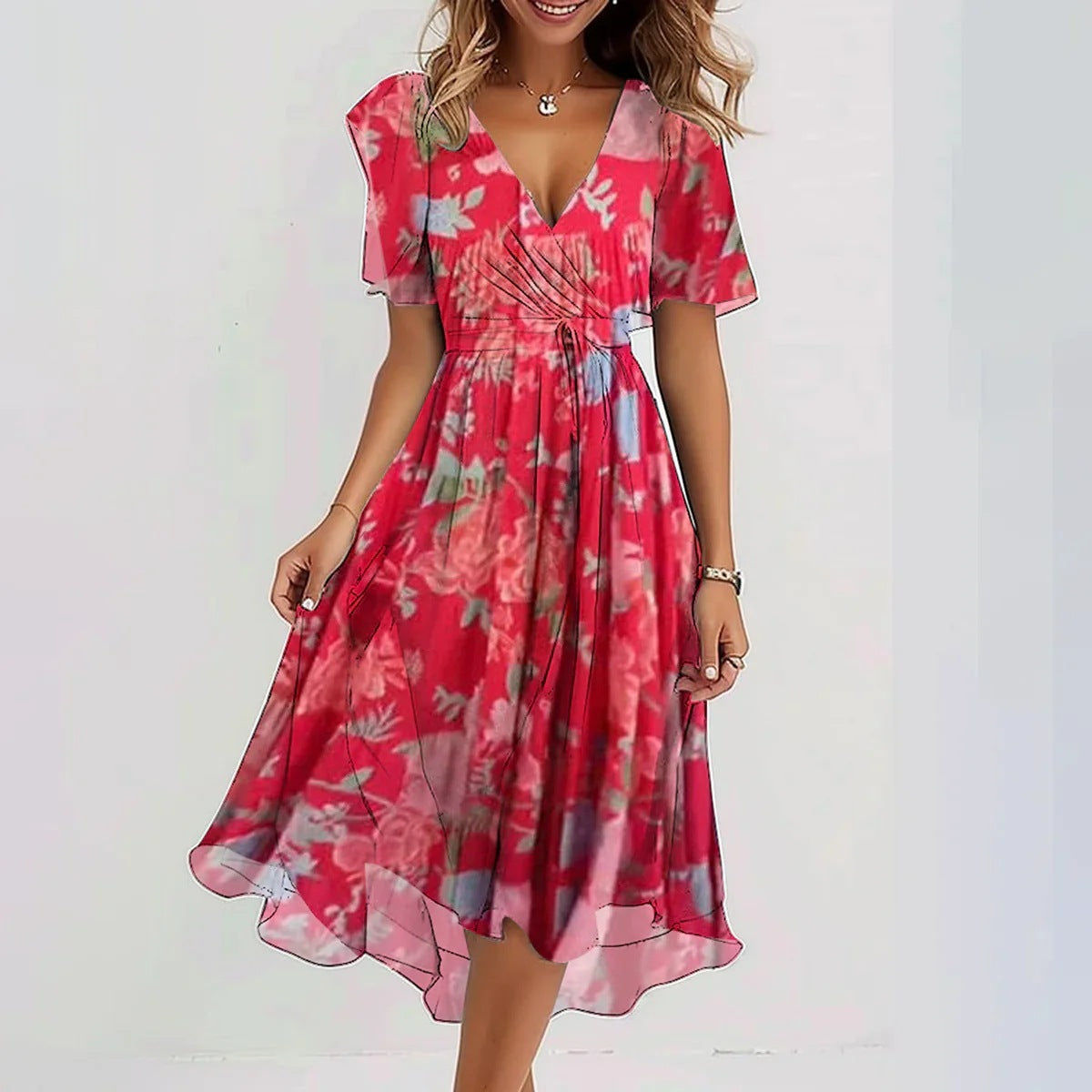 Floral V-Neck Midi