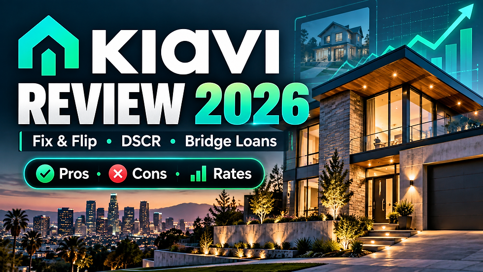Kiavi Review 2026 featuring fix-and-flip, DSCR and bridge loans for real estate investors
