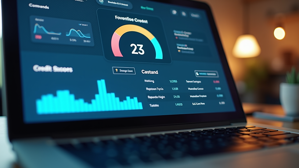 Eye-level view of a laptop screen showing business credit score dashboard