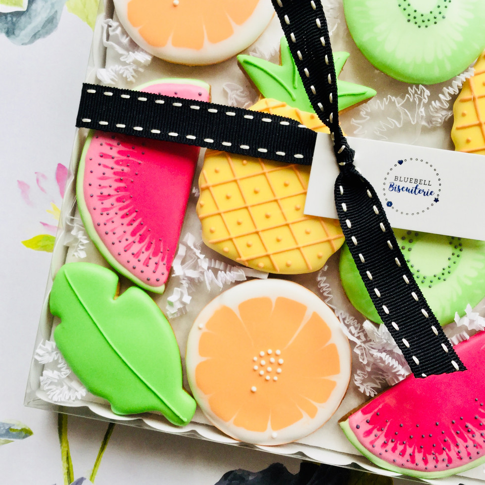 Tropical fruit salad iced biscuits