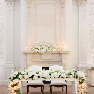 Sweet Heart table garland and romantic candles in classic white florals at Valley Regency by Floriography Designs in NJ