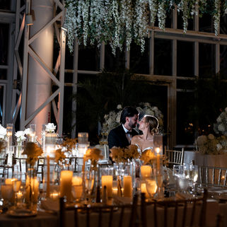 White Rose table centerpiece with white candles at the Conservatory at the Madison Hotel in Northern New Jersey