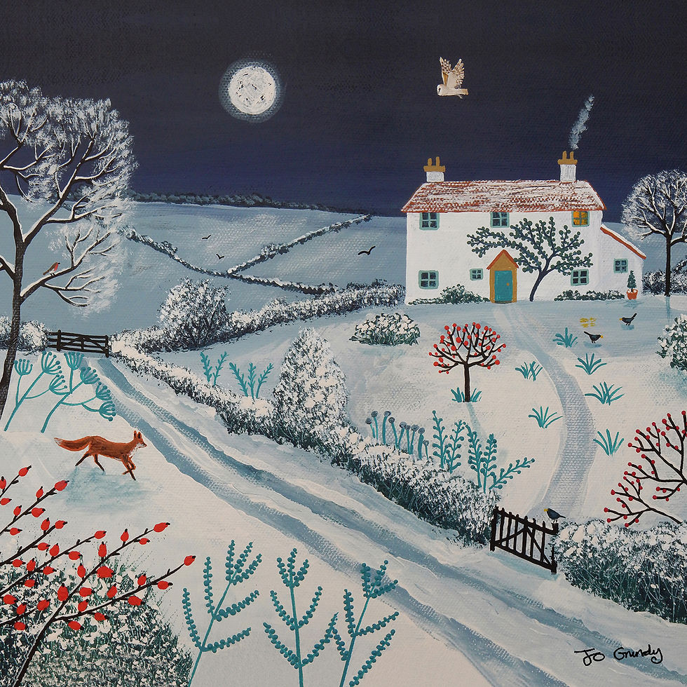 Thumbnail: Winter Cottages set of three 8 x 8 inch canvas prints